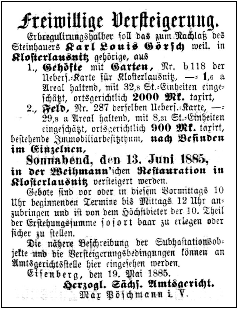 1885-05-20 Kl Versteigerung